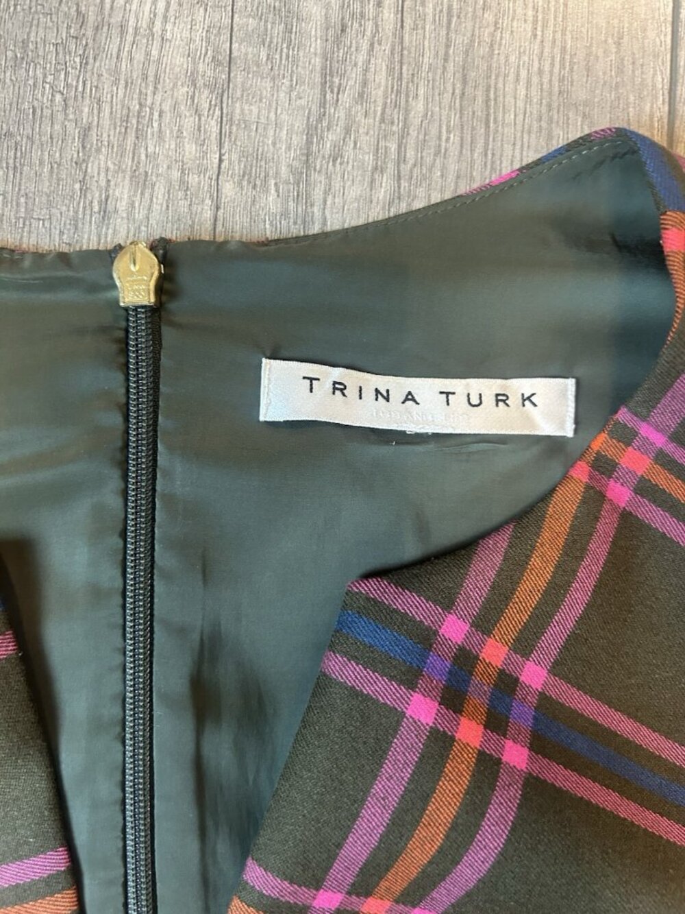 Trina Turk Delightful Dress A Line Plaid Dress Size 10 Brown Pink Wedding Guest - Picture 5 of 16
